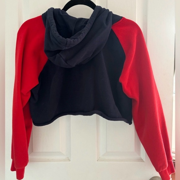 Fila Women's Red and Blue Cropped Hoodie Sweater - Picture 2 of 3